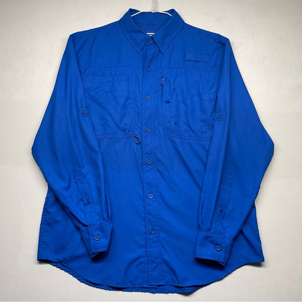 Reel Legends Saltwater II Blue Fishing Shirt Mens M Vented Long Sleeve Button Up